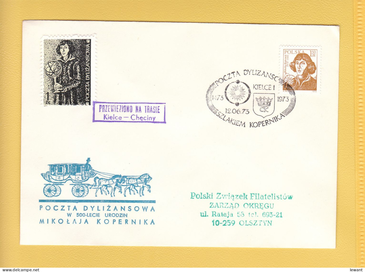 1973 Nicolaus Copernicus - Stagecoach Mail_ZOL_28_KIELCE - Storia Postale