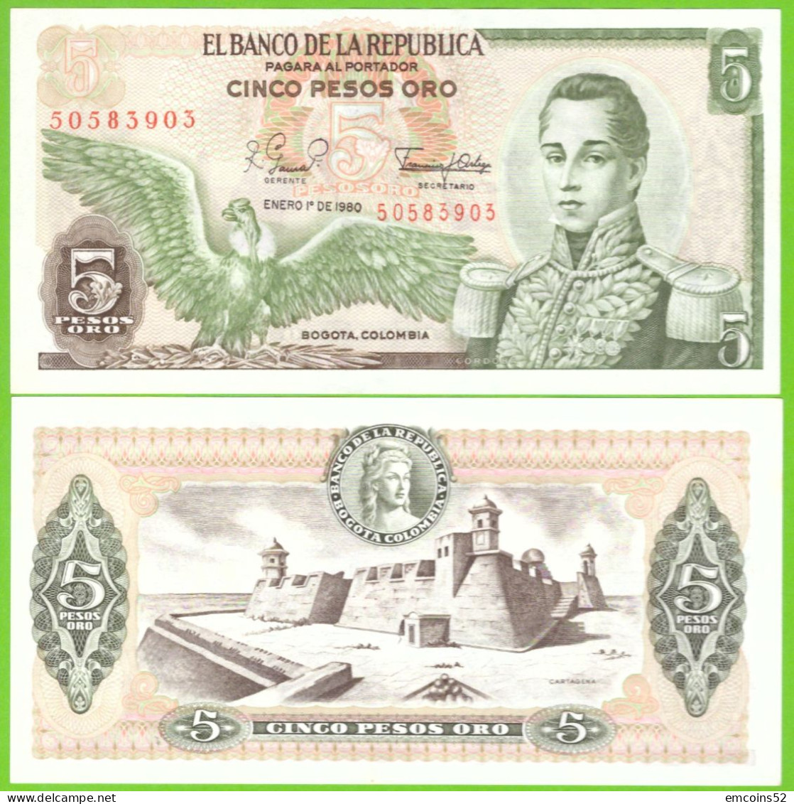 COLOMBIA 5 PESOS 1980  P-406f UNC - Kolumbien