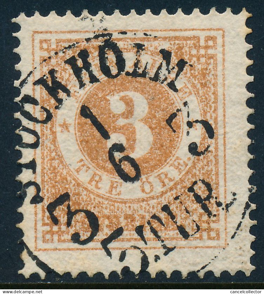 Sweden Suède Sverige: Facit 17g, 3ö Orange-brown Ringtyp P.14, F-VF Used STOCKHOLM 5.TUR Cancel (DCSV00474) - 1872-1891 Ringtyp