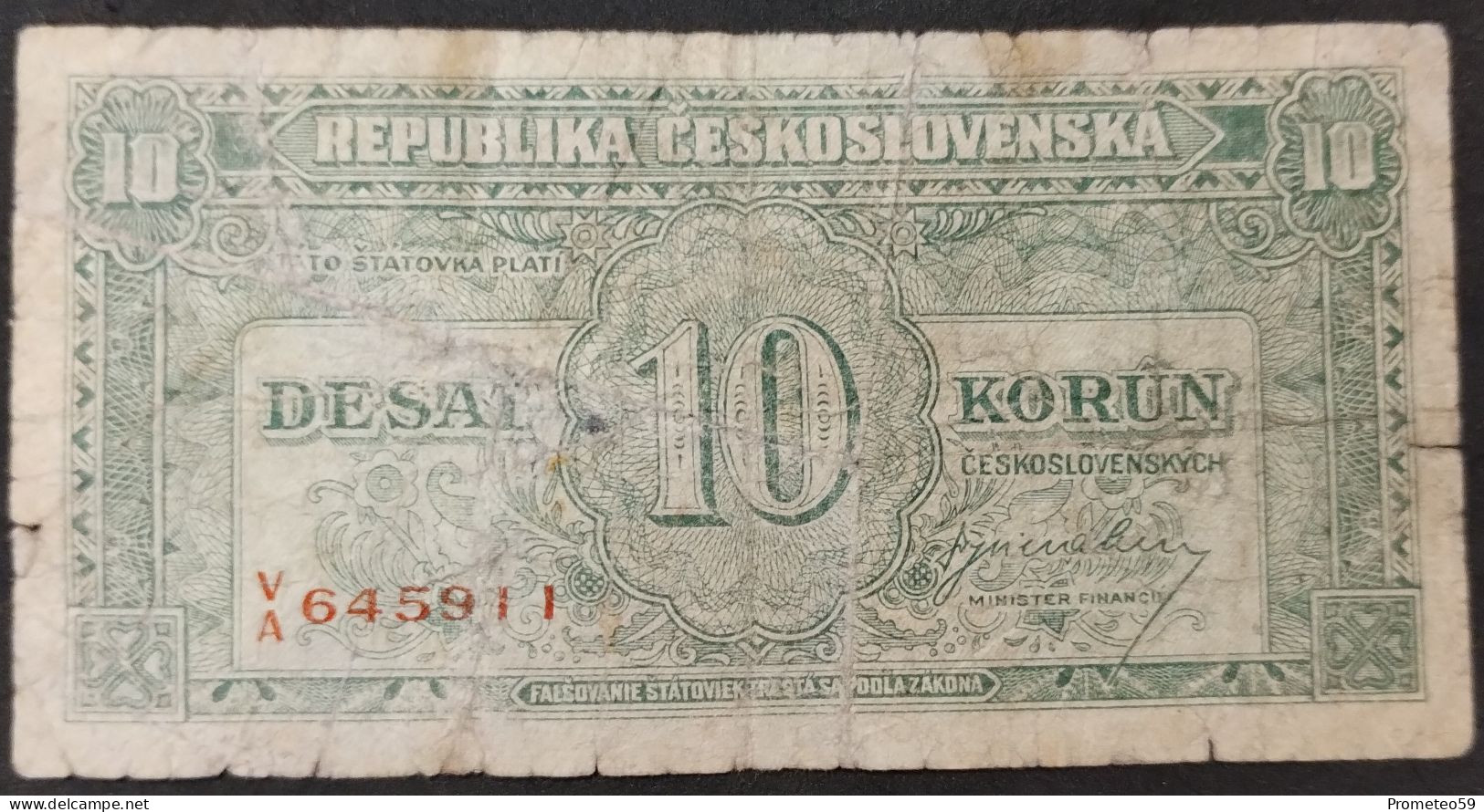 Checoslovaquia – Billete Banknote De 10 Coronas – 1945 - Tsjechoslowakije