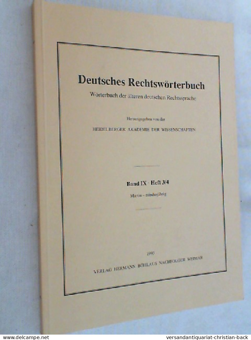 Deutsches Rechtswörterbuch - Band IX Heft 3/4 - Law