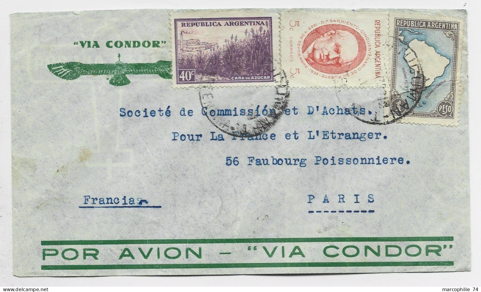 ARGENTINA DIVERS LETTRE COVER POR AVION VIA CONDOR 1938 TO FRANCE - Briefe U. Dokumente