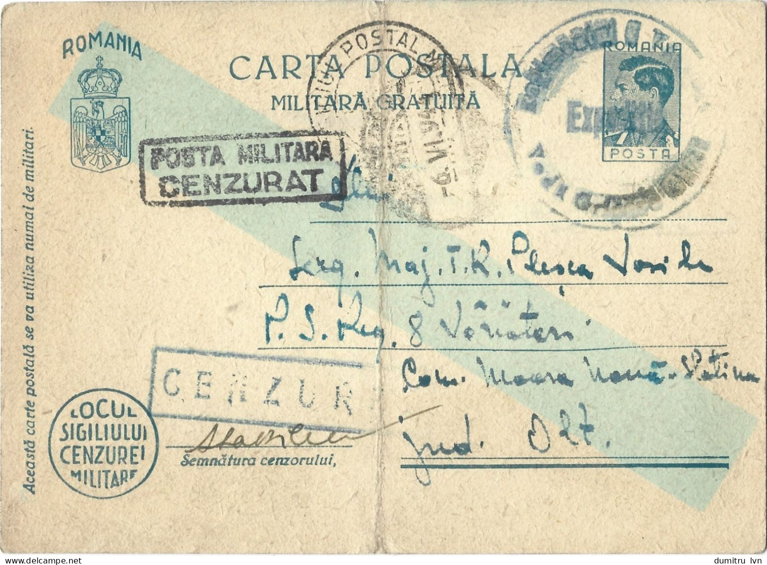 ROMANIA 1944 CENSORED, OPM.Nr.3805, FREE MILITARY, WW2 POSTCARD STATIONERY - Lettres 2ème Guerre Mondiale