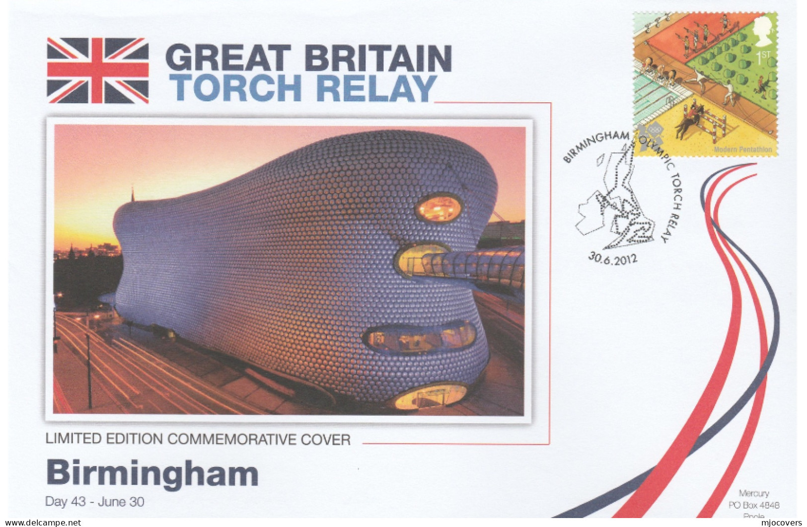 2012 Ltd Edn BIRMINGHAM OLYMPICS TORCH Relay COVER London OLYMPIC GAMES Sport  Horse Fencing Stamps GB - Zomer 2012: Londen