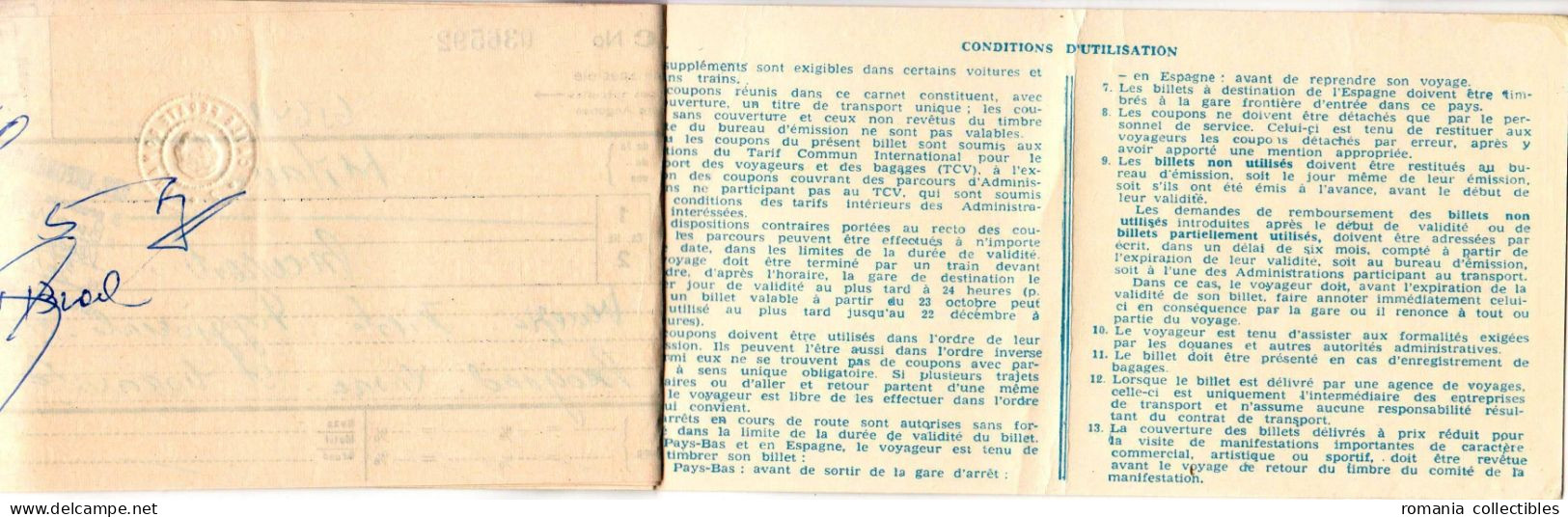 Romania, 1968, Vintage International Train Ticket - Belgrade - Milano - Roma - Genova, CFR