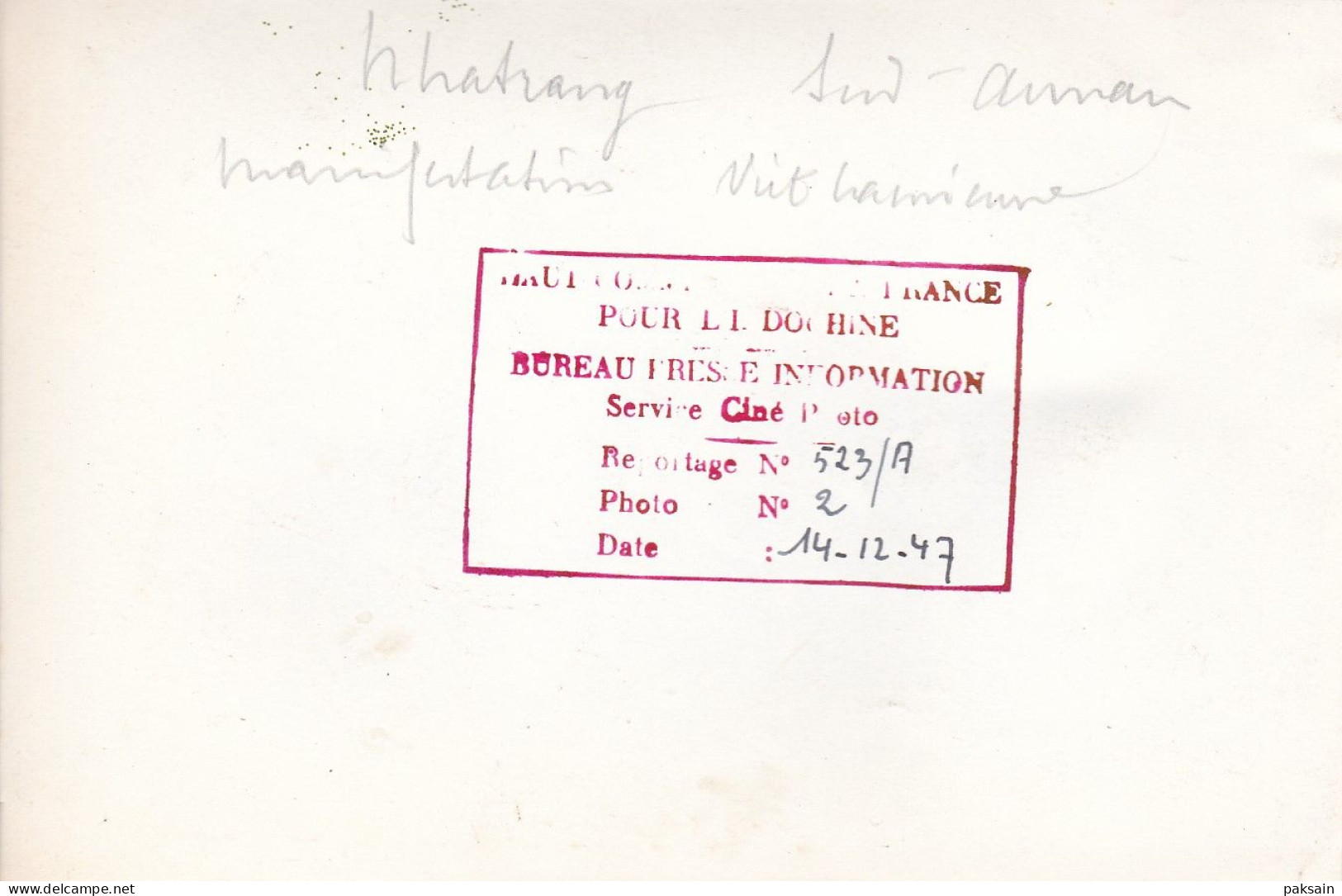 5 photo Manifestations politique à Nha-Trang Annam 1947 Vietnam cachet Haut Commissariat de France pour l'Indochine