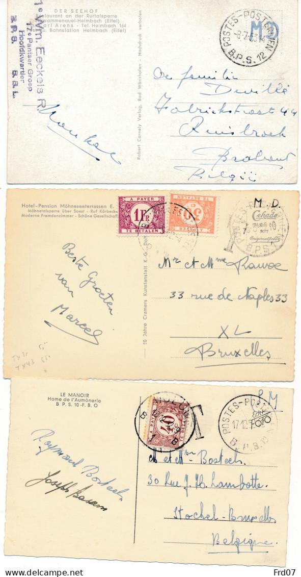4 Cartes B.P.S. Allemagne – Belgique, Taxée & 2 Non Taxées – Période 1951/53 - Lettres & Documents