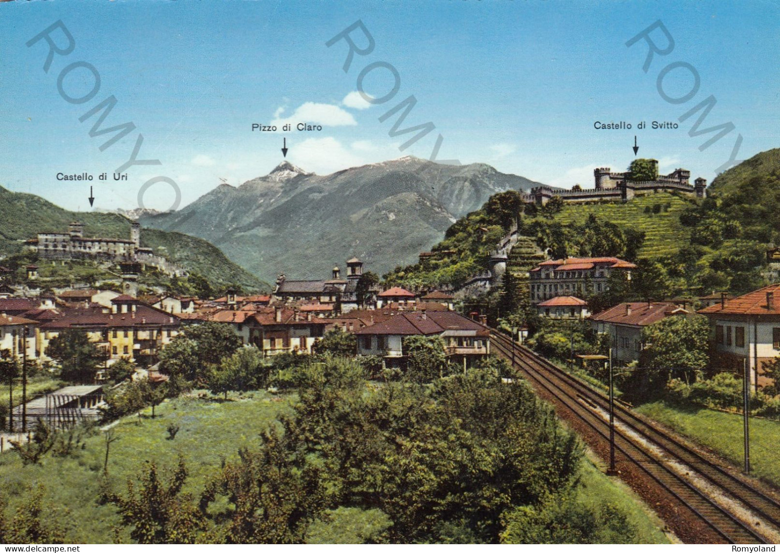 CARTOLINA  BELLINZONA,TICINO,SVIZZERA-SCORCIO PANORAMICO CON CASTELLO DU URI (O S.MICHELE)-VIAGGIATA - Bellinzone