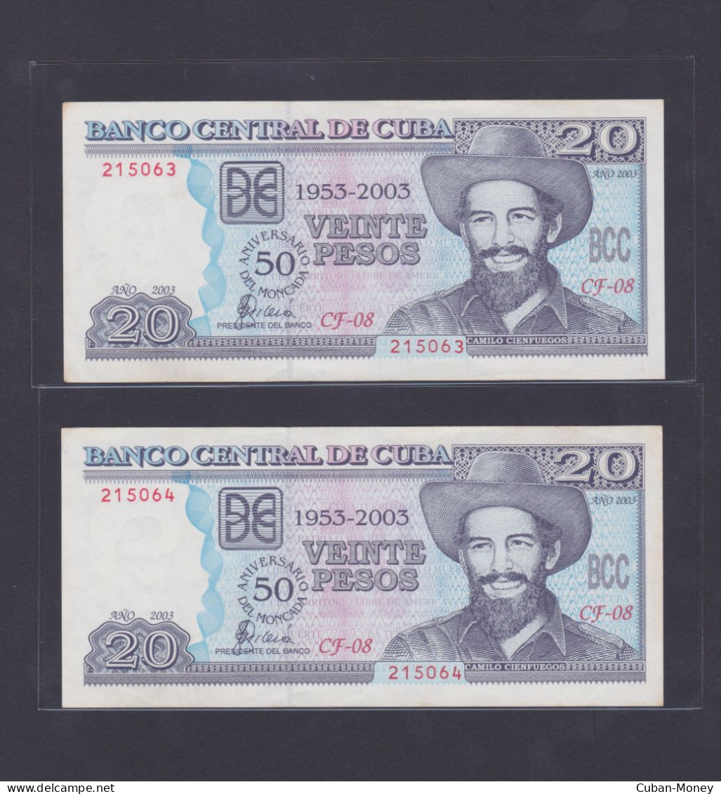 CUBA 20 PESOs 2003 SC/UNC, Consecutivos Y Conmemorativos Por El 50 Anniv Del Asalto Al Cuartel Moncada. - Cuba