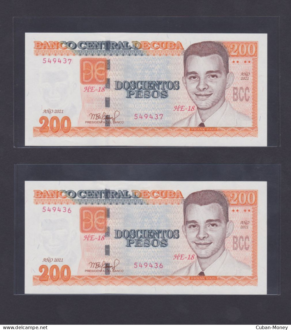 CUBA 200 PESOS 2021 SC/UNC, Pareja Consecutiva - Cuba