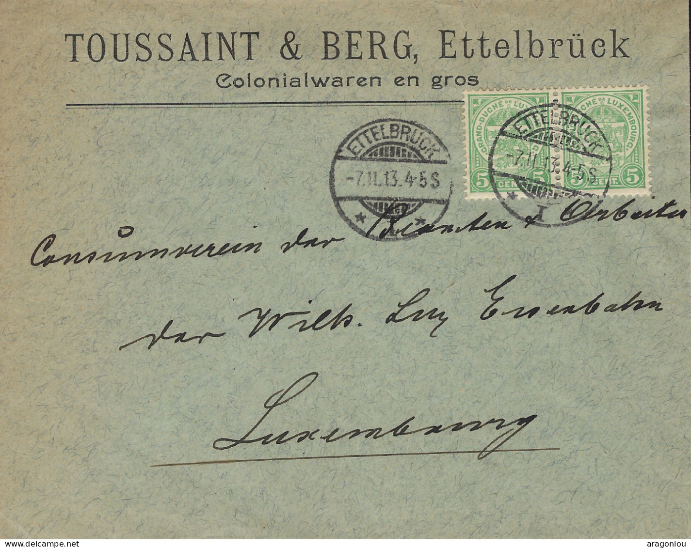 Luxembourg - Luxemburg - Lettre  1913 Consumverein Der Beamten U. Arbeiter Der Ville Luxbg Eisenbahn - Cachet Ettelbruck - Covers & Documents