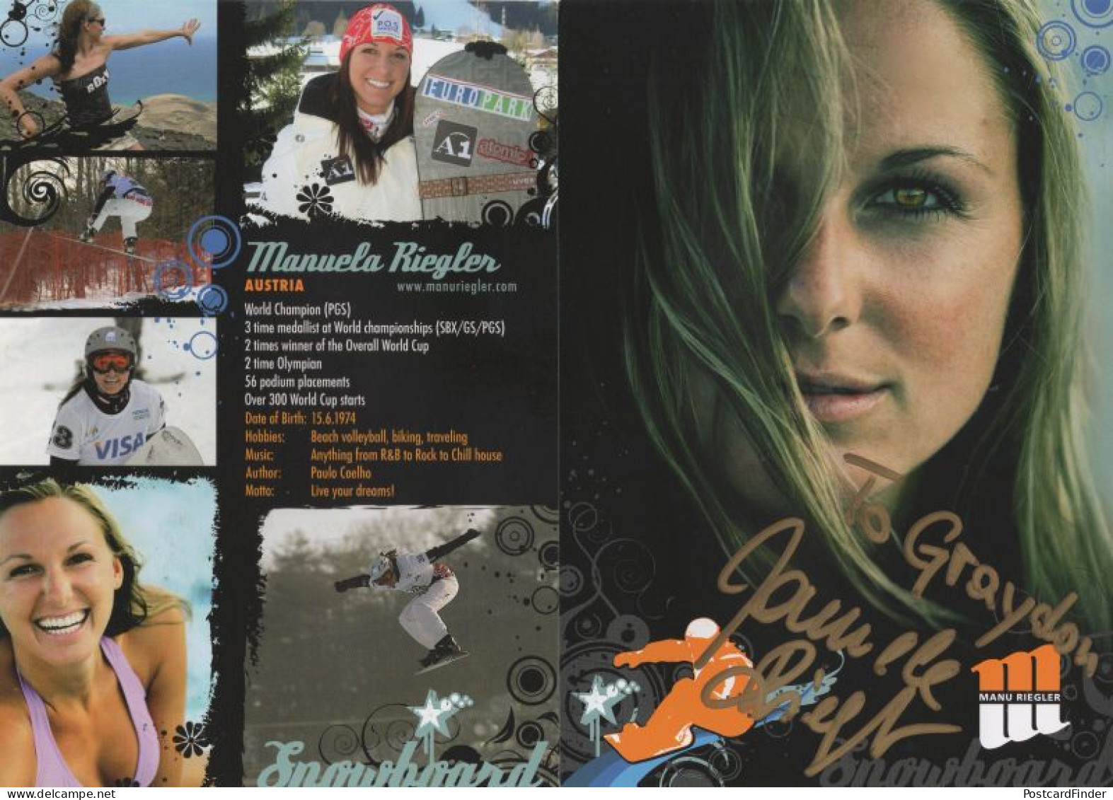 Manuela Riegler Austrian Snowboarder Hand Signed Photo Card - Deportivo