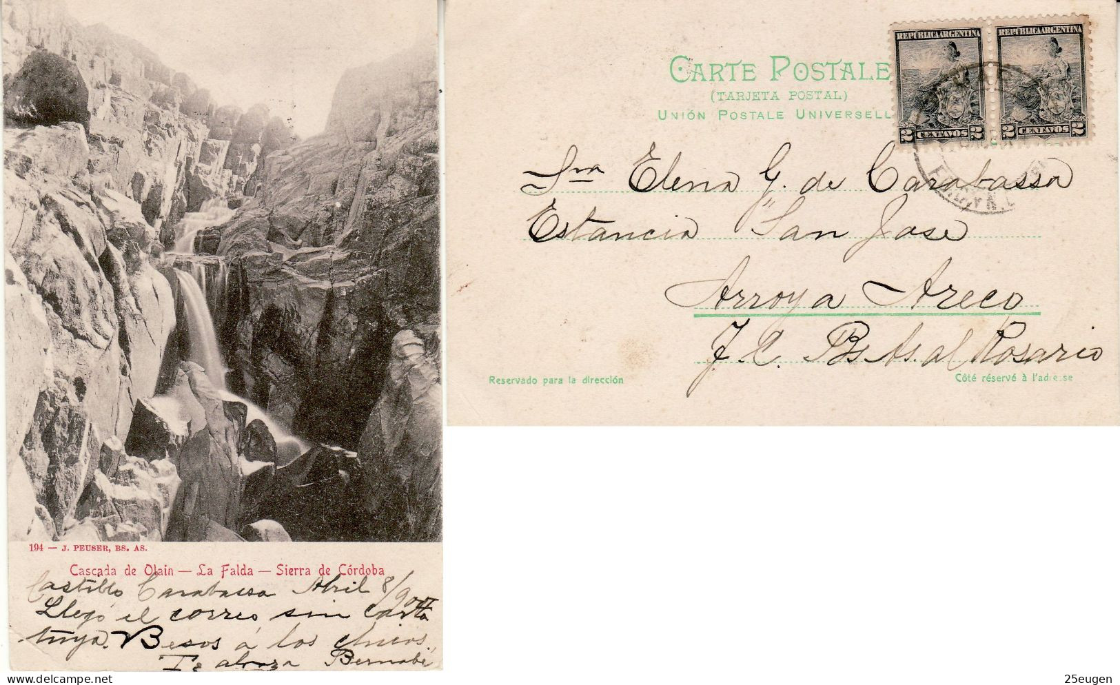 ARGENTINA 1904 POSTCARD SENT TO ARROYO - Covers & Documents