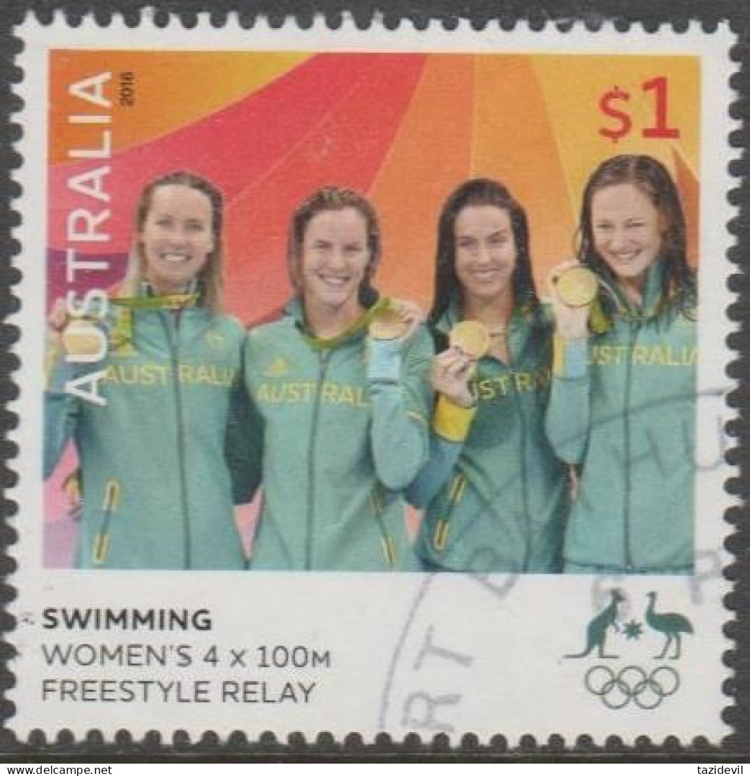 AUSTRALIA - USED 2016 $1.00 Olympic Games Gold Medal Winners: Swimming - Women's 4x100M Freestyle Relay - Usati