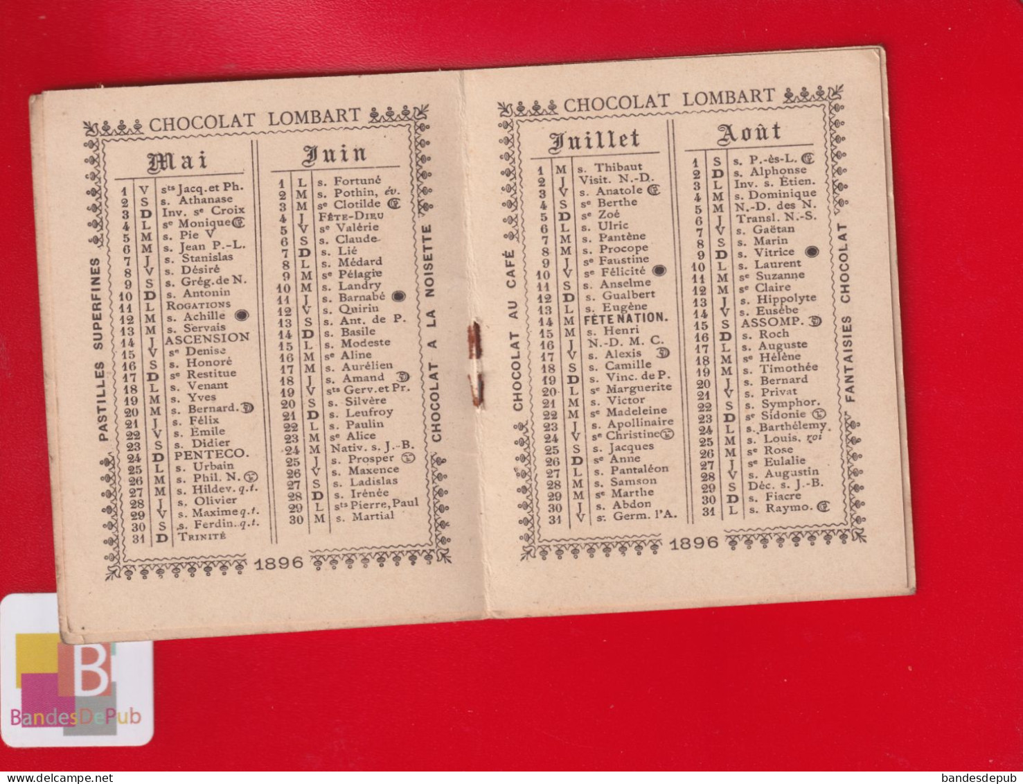 Carnet Calendrier 1896 Vieillemard Chocolat LOMBART  Bien Complet - Kleinformat : ...-1900