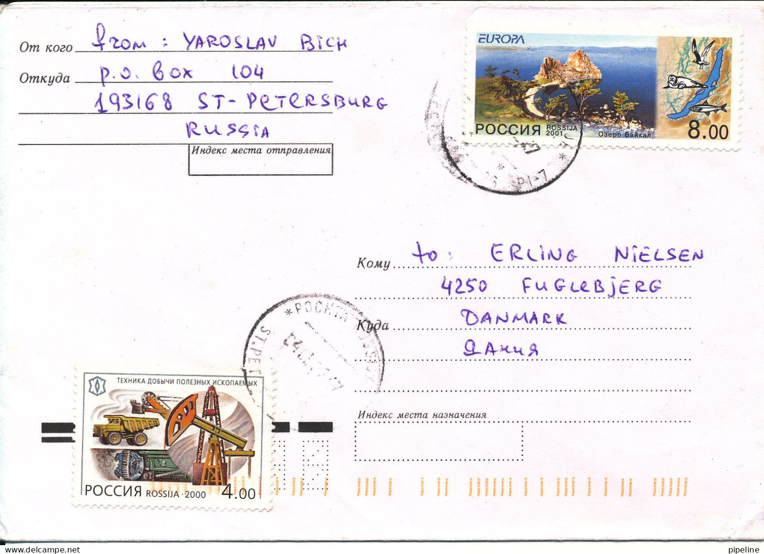 Russia Cover Sent To Denmark 4-5-2003 ?? Topic Stamps Incl Europa CEPT 2001 - Lettres & Documents