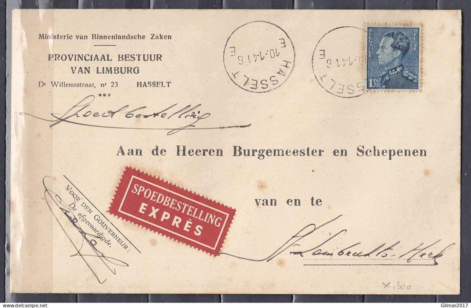 Expres Brief Van Hasselt E Naar Strombeek-Herk - 1936-51 Poortman