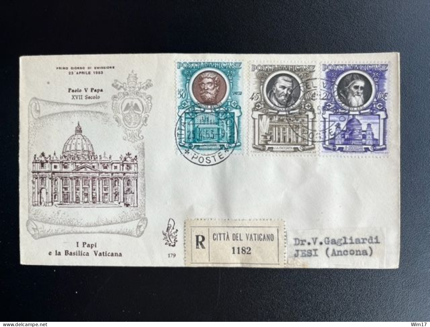 VATICAN VATICANE 1953 REGISTERED FDC POPES SEND TO JESI ITALY 23-04-1953 VATICAAN VATICANO - Lettres & Documents