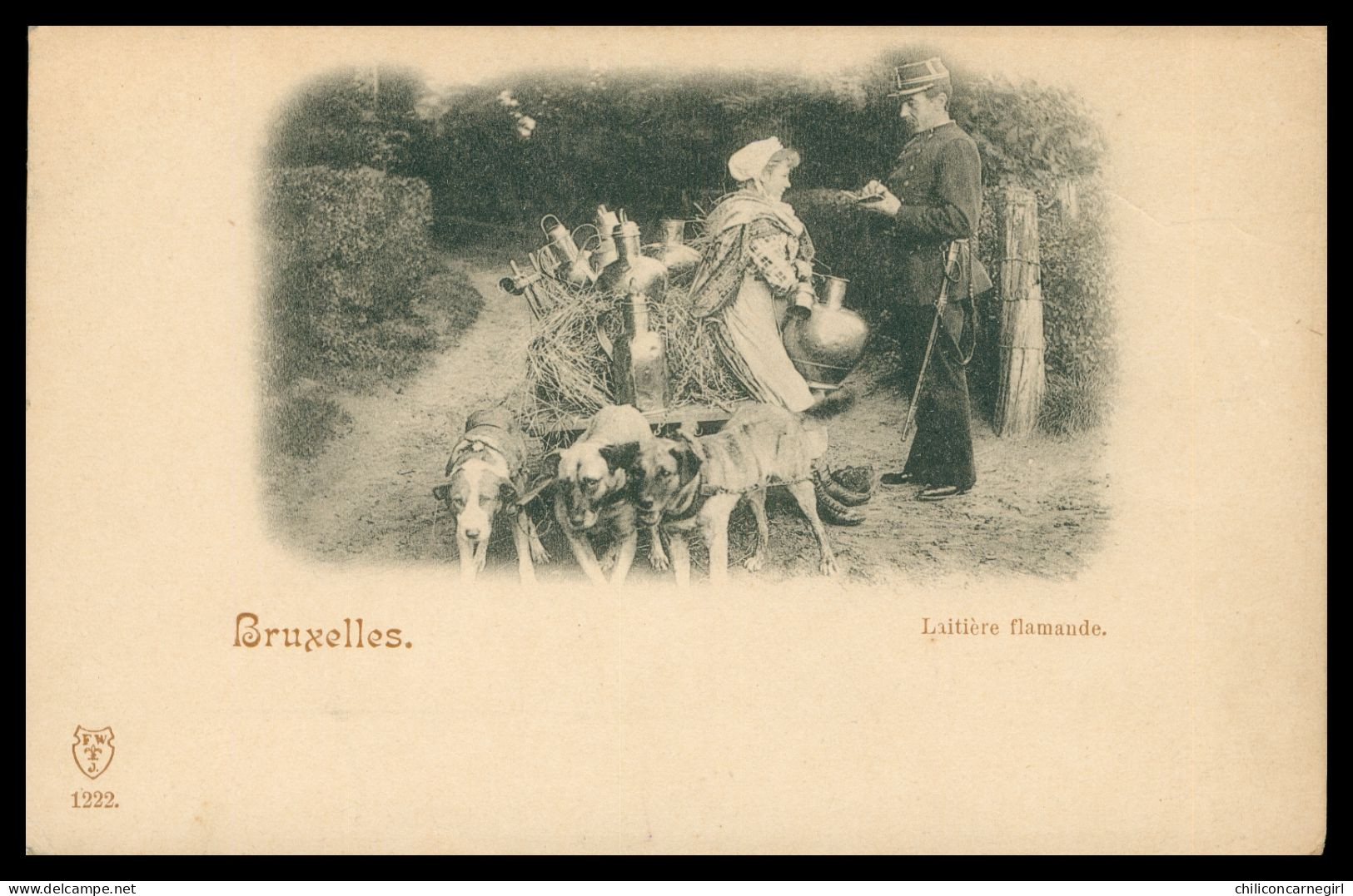 * BRUXELLES BRUSSELS - Laitière Flamande - Contravention Policier - Attelage Chiens Dogs - Chien Dog - Edit. F.W.J. 1222 - Old Professions