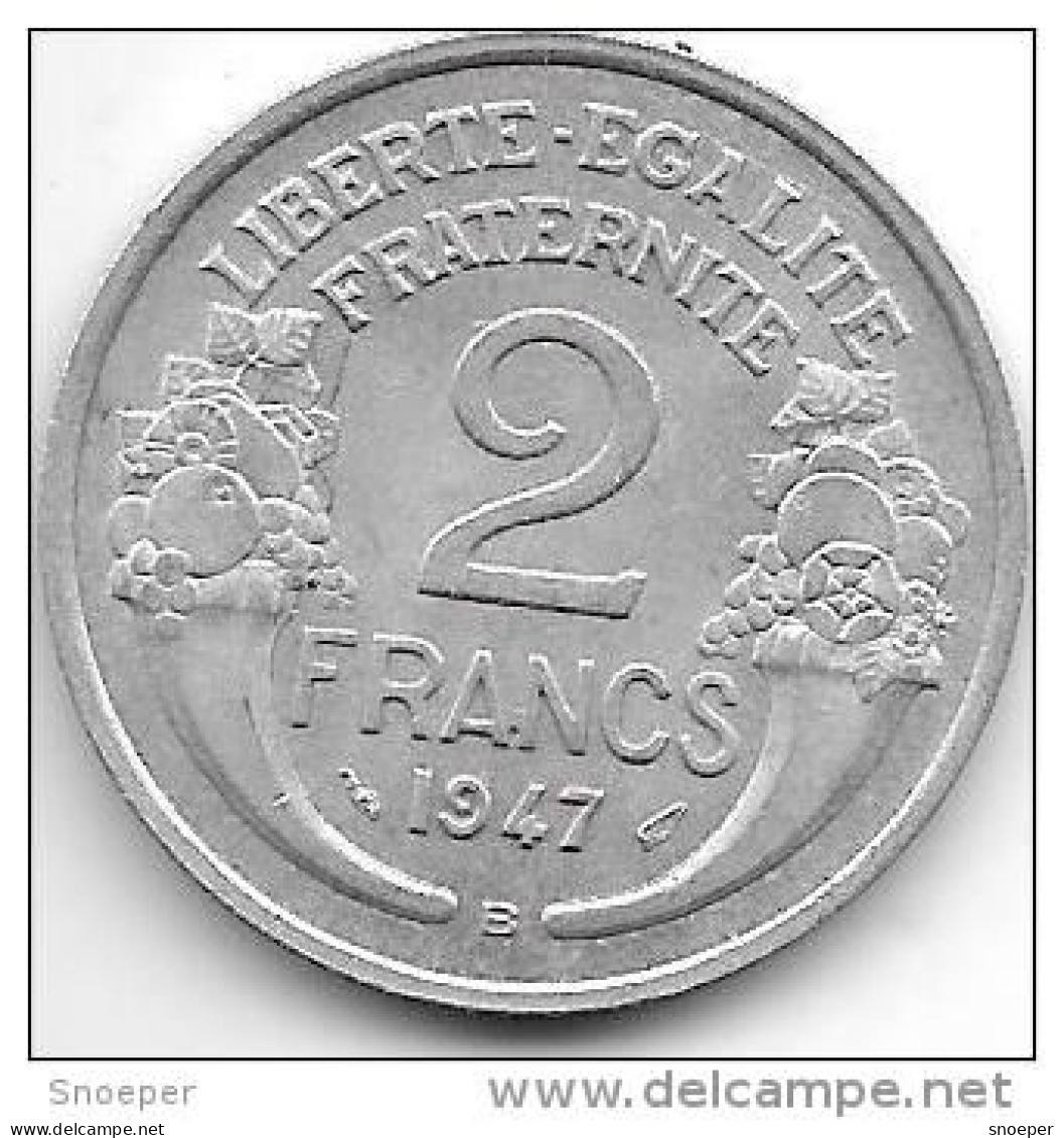 France  2 Francs  1947 B  Km 886a.2    Unc!!!! - 2 Francs