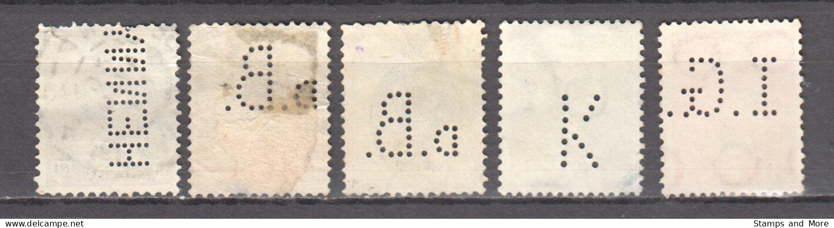 Netherlands - 5 Canceled Perfins Stamps - Perfins