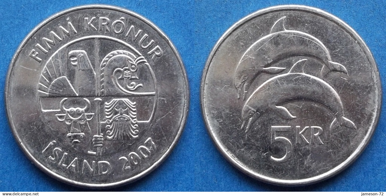 ICELAND - 5 Kronur 2007 "Two Dolphins" KM# 28a Monetary Reform (1981) - Edelweiss Coins - Islande