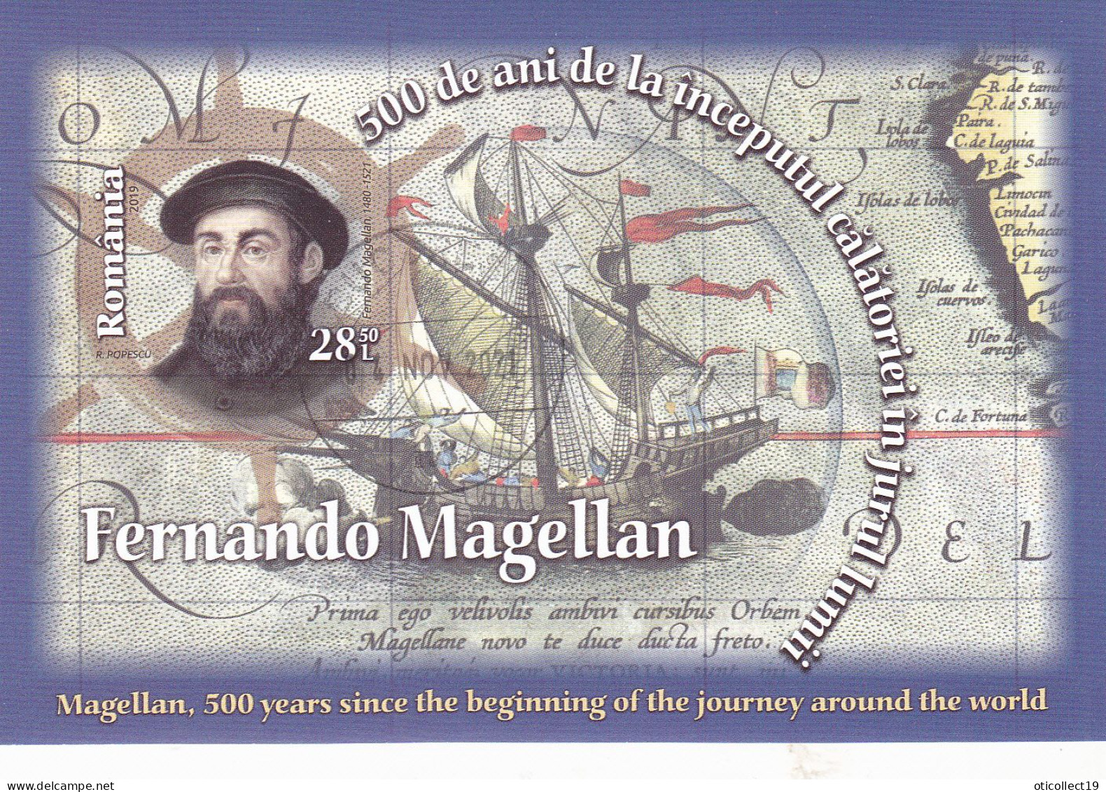 SHIP MAGELLAN 2019,BLOCK USED,ROMANIA - Gebruikt