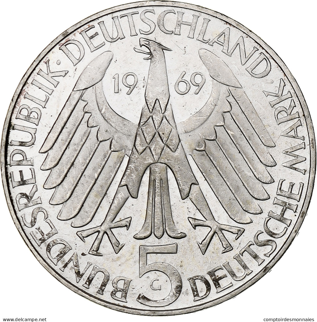 République Fédérale Allemande, 5 Mark, 1969, Karlsruhe, Argent, SUP, KM:125.1 - 5 Marchi