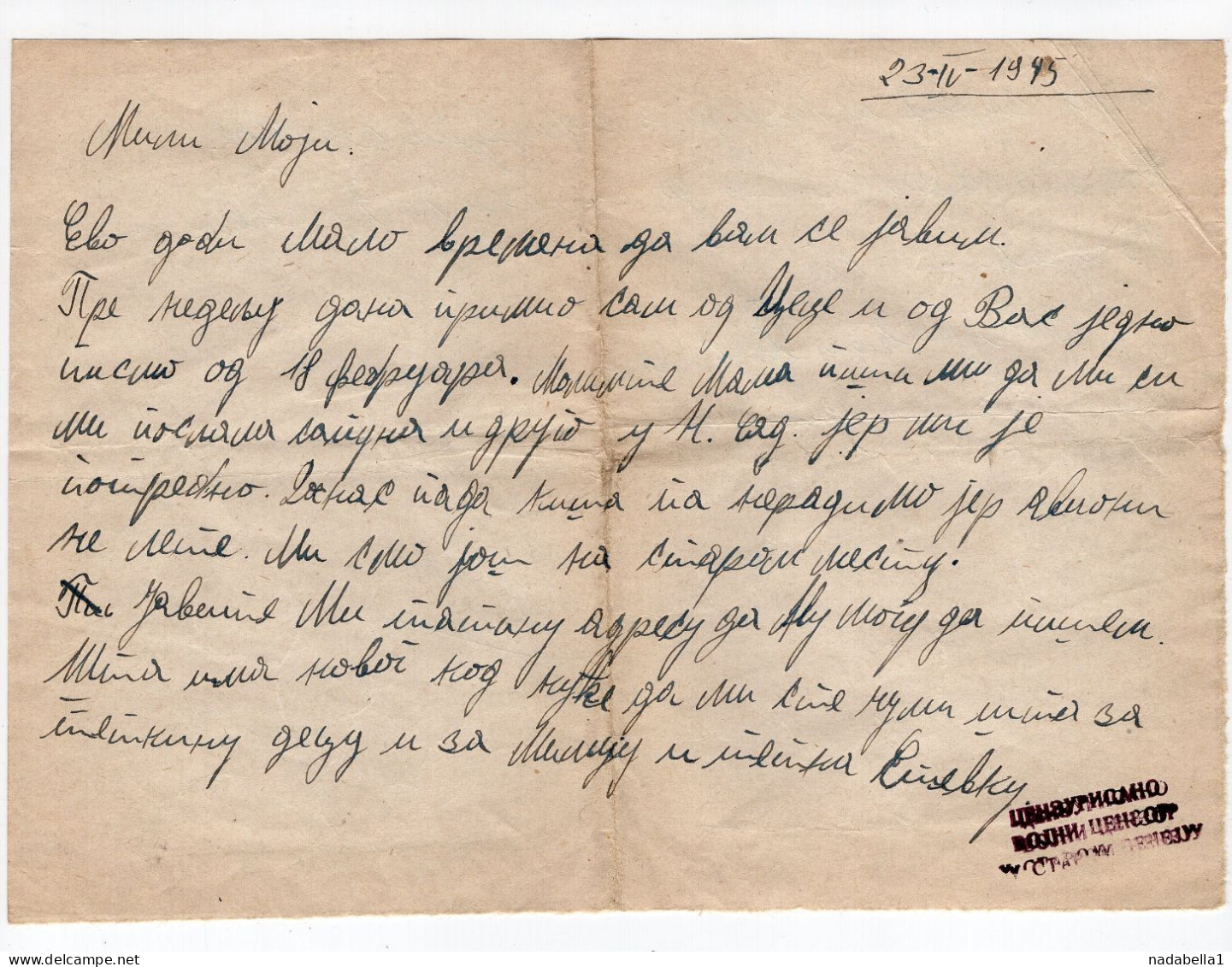 24.04.1945. YUGOSLAVIA,SERBIA,STARI BECEJ TO BELGRADE,PARTIZAN MAIL,MILITARY CENSOR - Cartas & Documentos