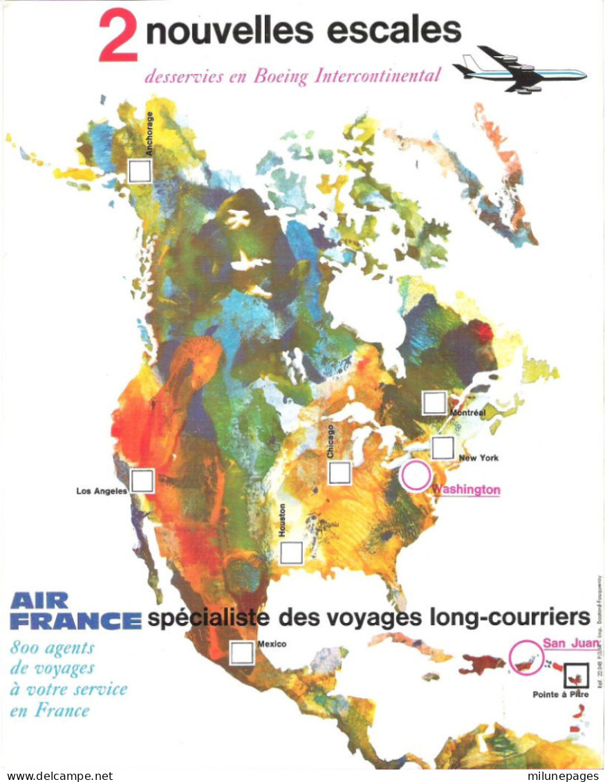 Nouvelles Escales 1964 Air France En Boeing Washington Et San Juan Avec Horaires Et Tarif Dépliant 2 Volets A4 - Tijdstabellen