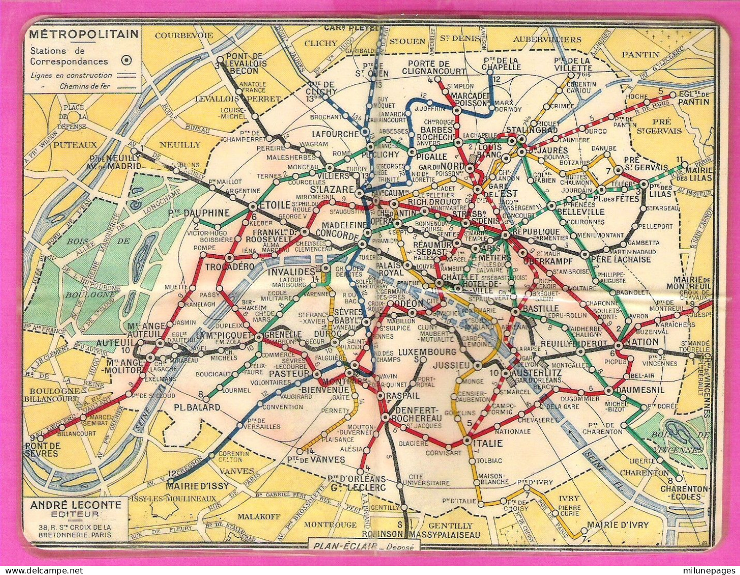 Curieux Plan Plastifié Du Métro Parisien édité Par André Leconte Pour Les NMPP Par Plexyl Au Prix Imposé De 100 Frs - Europa