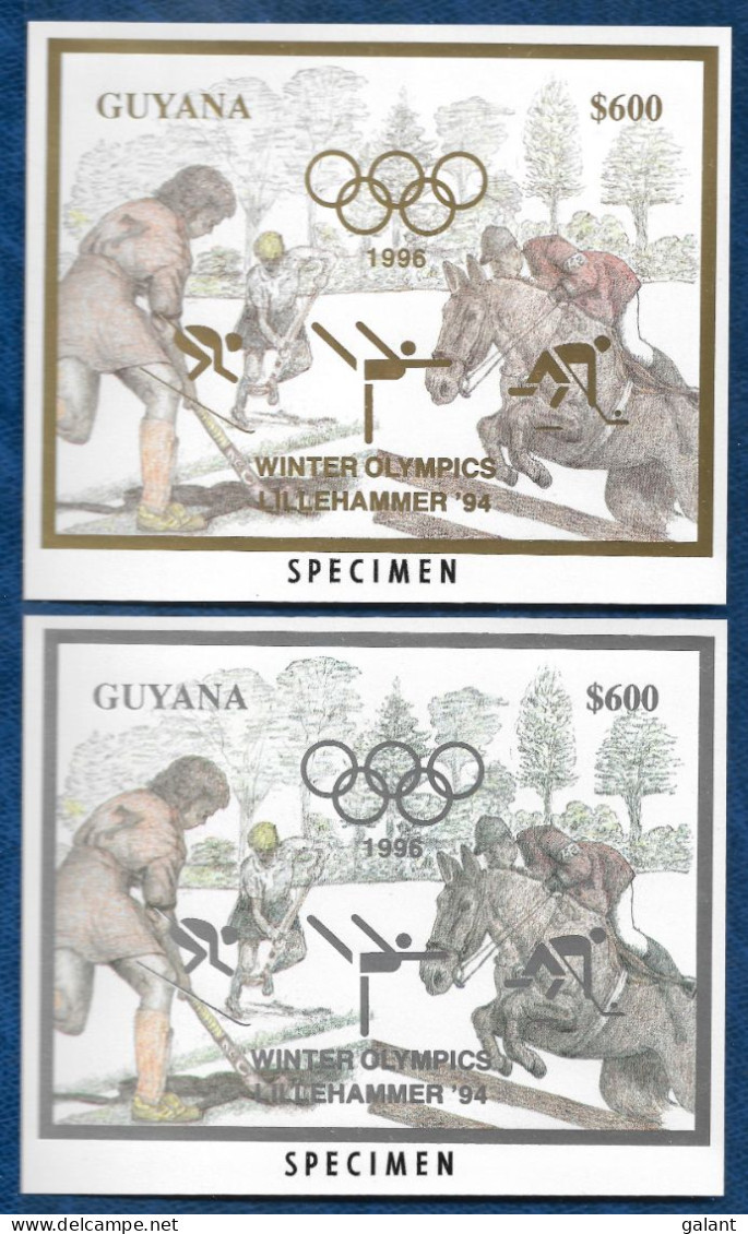 Guyana 1993 Atlanta Olympics Hockey Ride Jumping GOLD & SILVER IMPERF S/S Lillehammer Olympics Overp SPECIMEN MNH** Rare - Winter 1994: Lillehammer