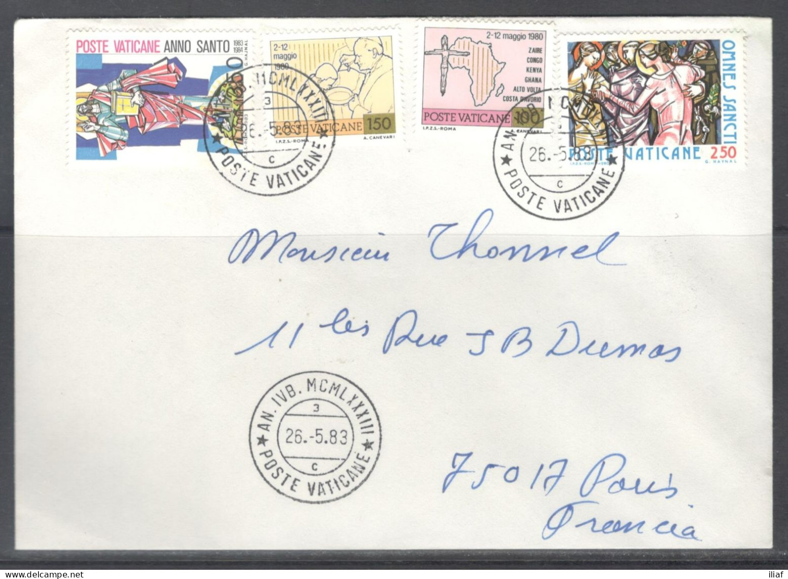 Vatican. Stamps Sc. 695, 696, 722 And 769 On Letter, Sent From Vatican On 26.05.1983 To Paris, France - Lettres & Documents