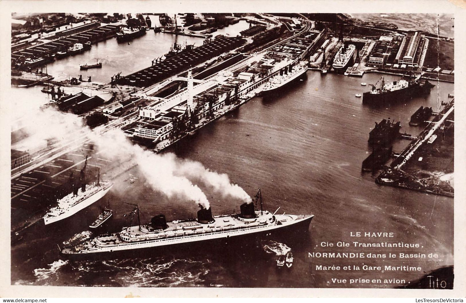 FRANCE - Le Havre - Cie Gle Transatlantique NORMANDIE Dans Le Bassin De Marée  - Carte Postale Ancienne - Port