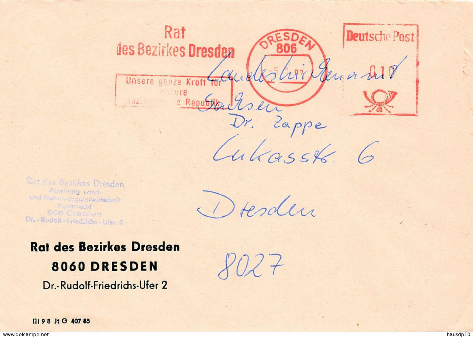 DDR Brief AFS Rat Des Bezirkes Dresden - Machines à Affranchir (EMA)