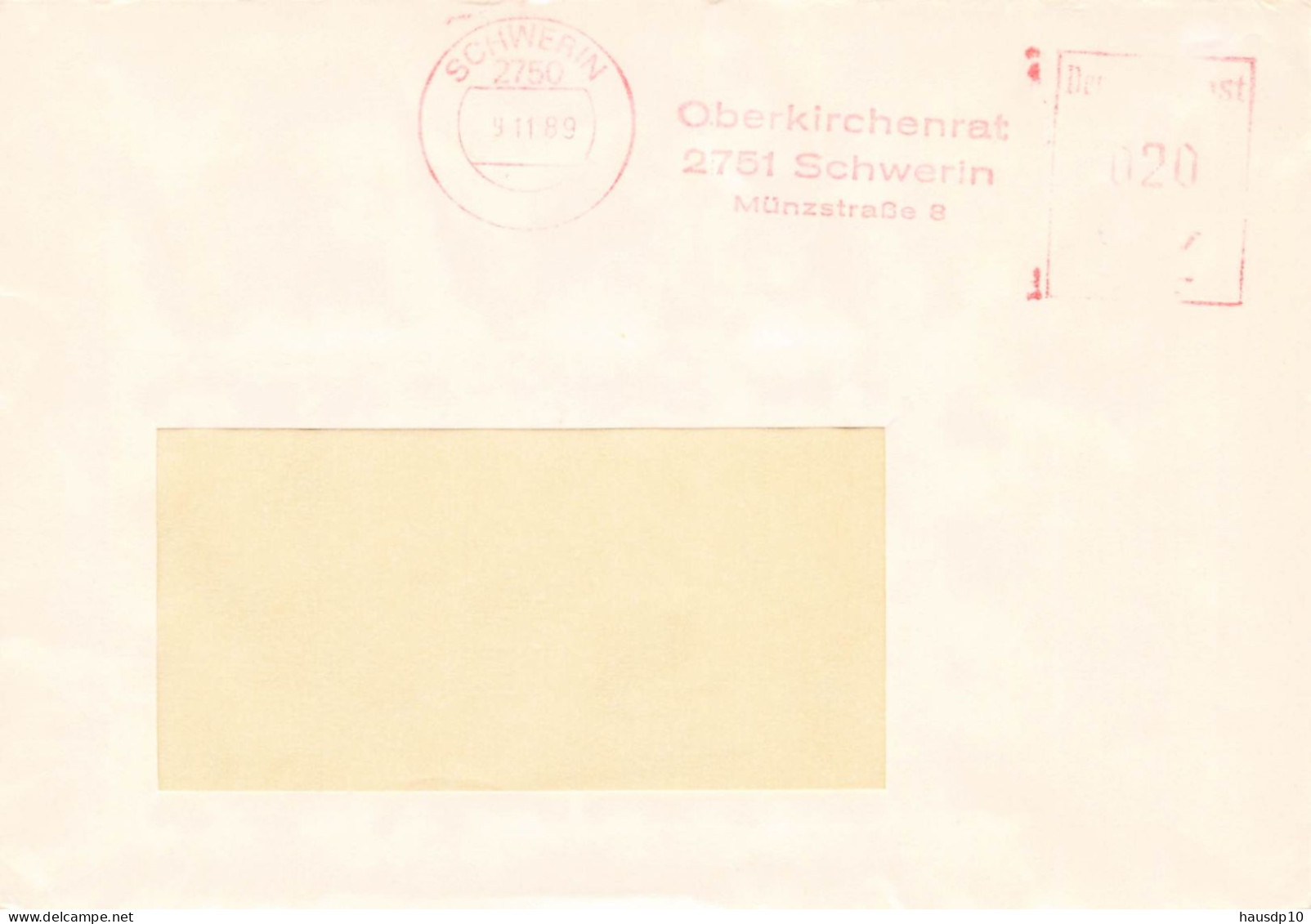 DDR Brief AFS Oberkirchenrat Schwerin 1989 - Frankeermachines (EMA)