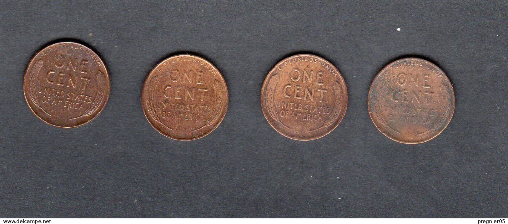 USA - Lot 4 Pièces 1 Cent "Lincoln - Wheat Penny" 1940/41/42/44 TB/F  KM.132 - 1909-1958: Lincoln, Wheat Ears Reverse