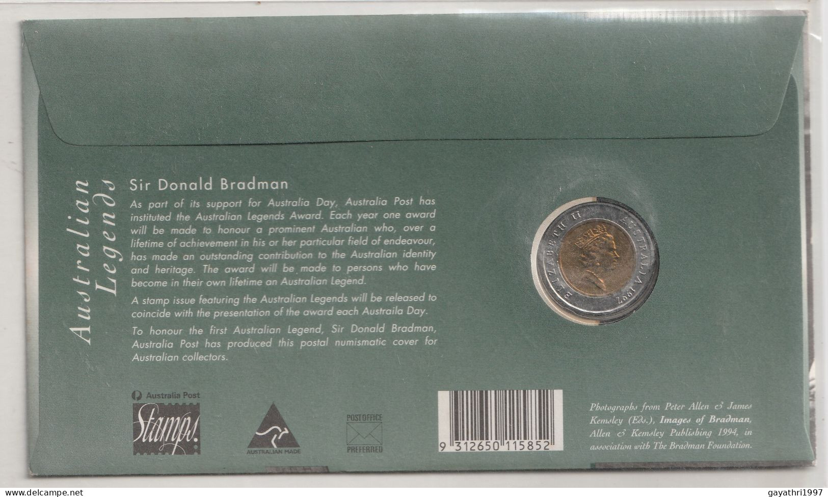 Australia Sir Donald Bradman Stamps With 5 Dollars Coin With Him Autographs Good Condition (sh60) - Sportief