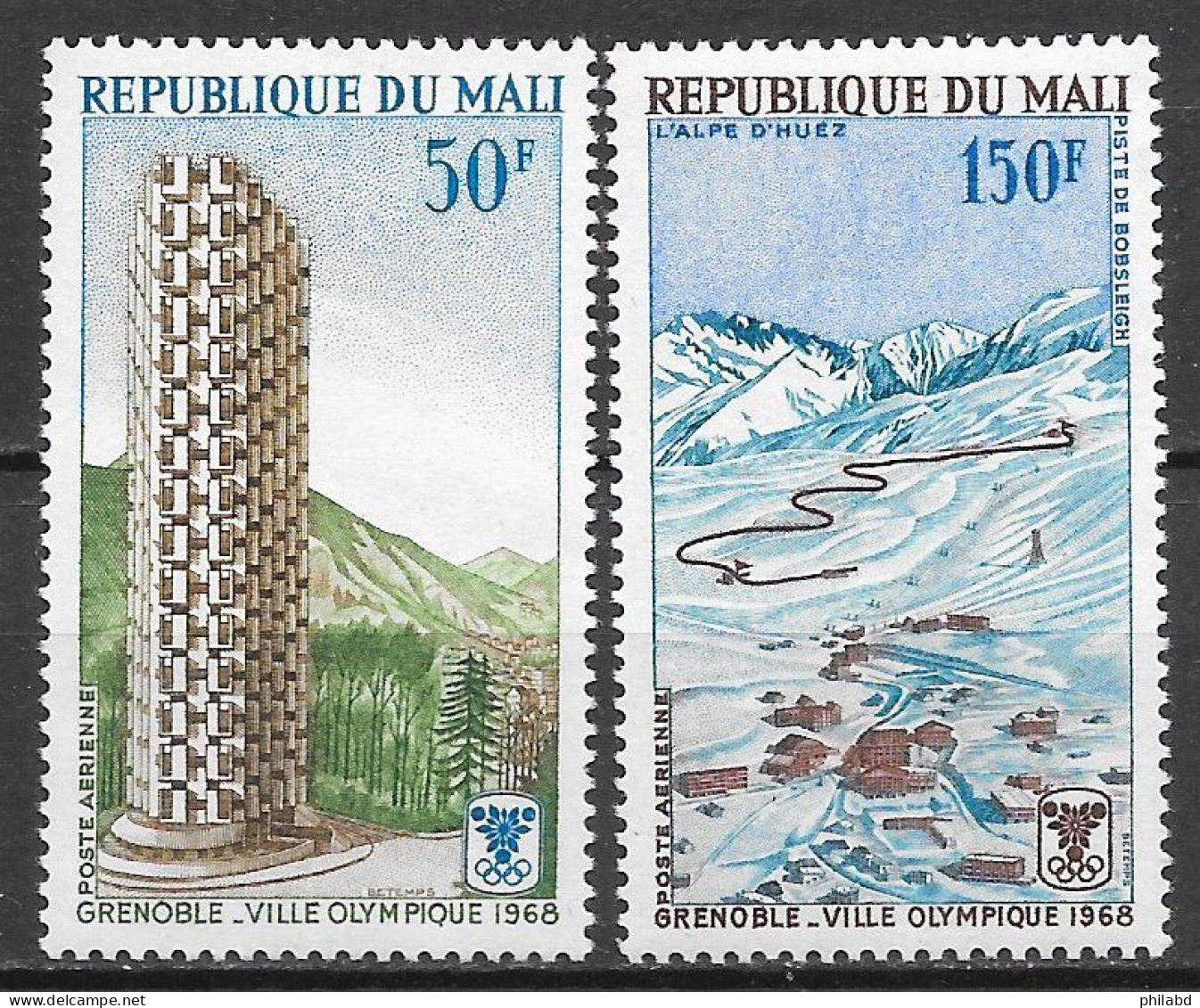 Sport D'hiver - Mali PA/AM N°53 50F & N°54 150F (JO De Grenoble) 1968 ** - Invierno 1968: Grenoble