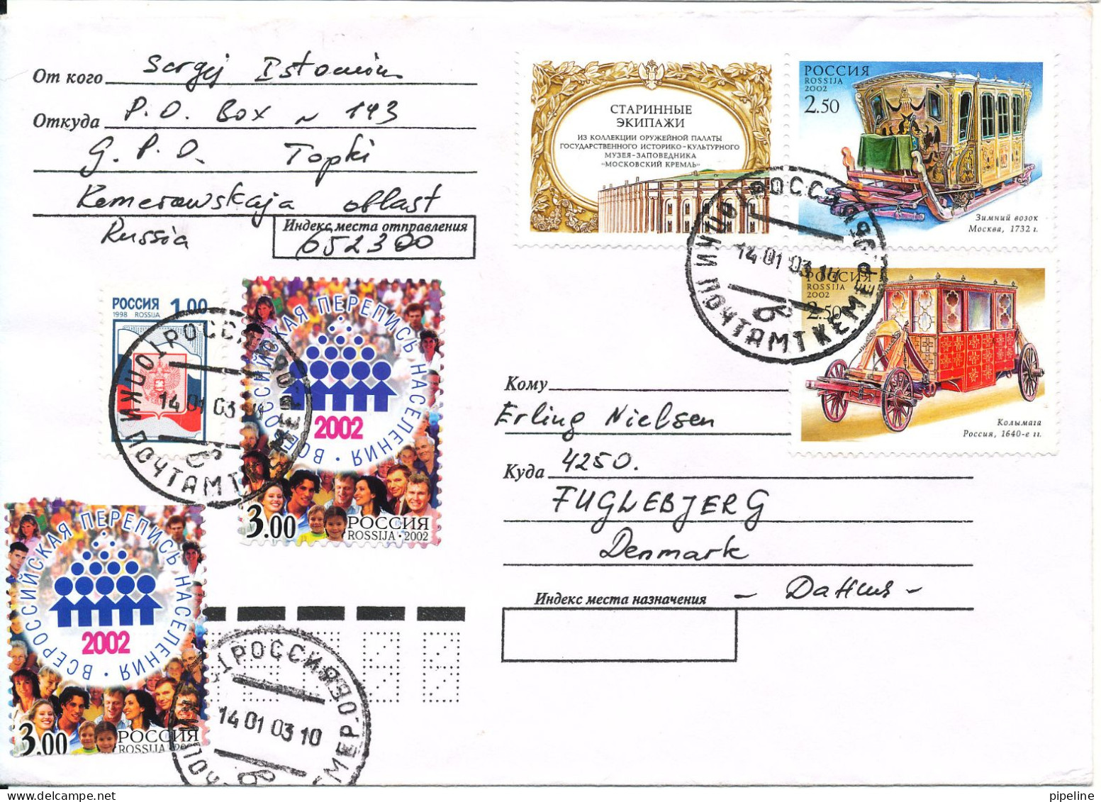 Russia Cover Sent To Denmark 14-1-2003 With More Topic Stamps - Brieven En Documenten