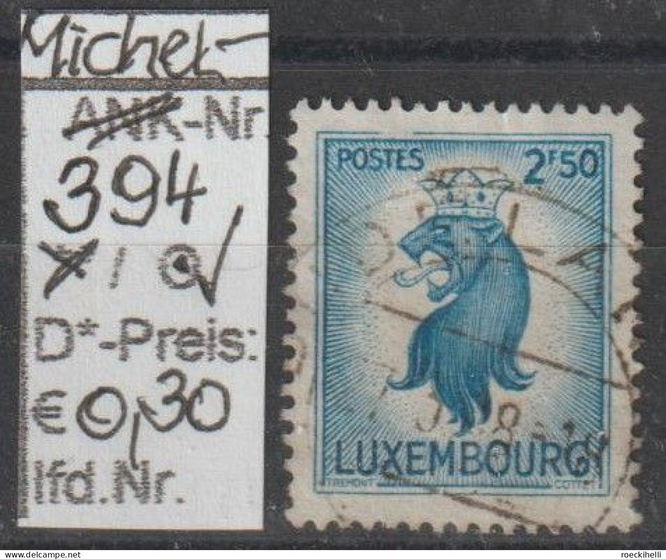 1945 - LUXEMBURG - FM/DM "Löwe M. Krone" 2,50 Fr Dkl'blau - O  Gestempelt - S.Scan (Lux 394o) - 1945 Heraldic Lion