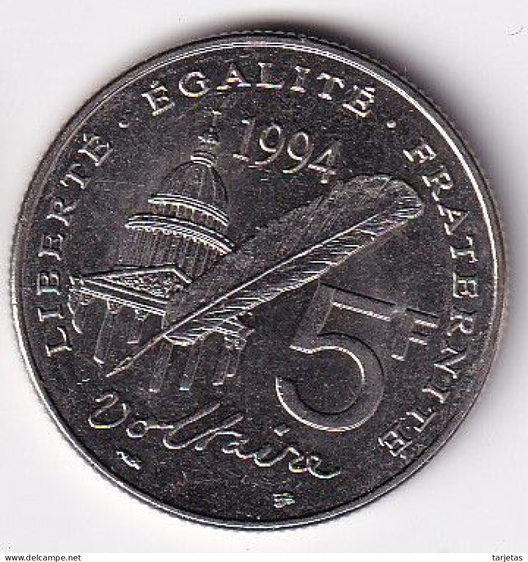 MONEDA DE FRANCIA DE 5 FRANCS DEL AÑO 1994 (COIN) VOLTAIRE - 5 Francs