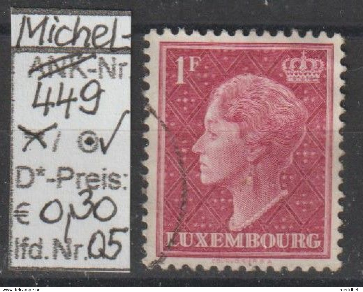 1948 - LUXEMBURG - FM/DM "Großherzogin Charlotte" 1 Fr Weinrot  - O  Gestempelt - S. Scan (lux 449o 01-07) - 1948-58 Charlotte De Profil à Gauche