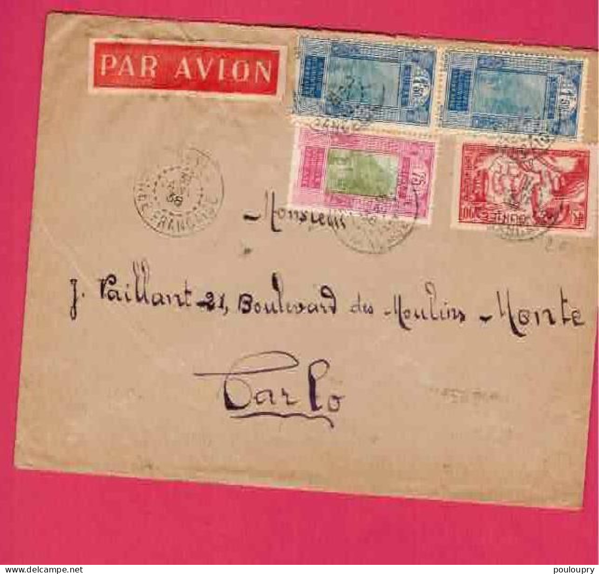 Lettre Par Avion De 1938 Pour Monaco - YT N° 110,113 En Paire Et 123 - Exposition Internationale De Paris - Covers & Documents