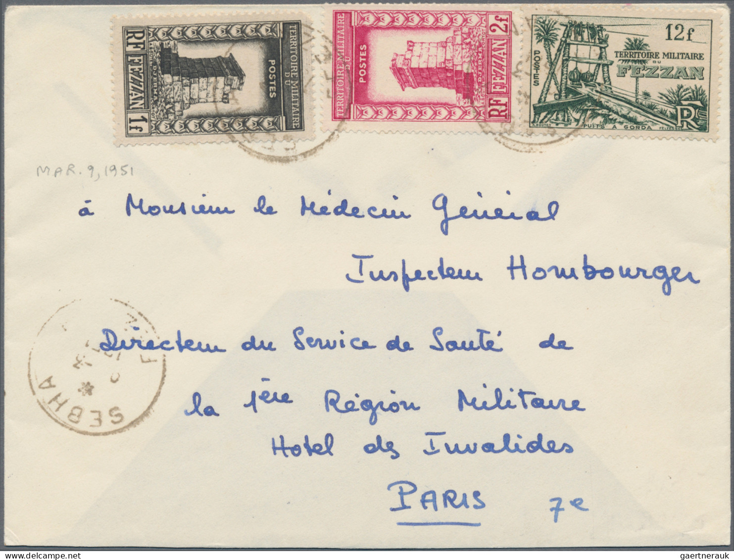 Fezzan: 1951, 1 F Black, 2 F Rose And 12 F Green Tied By Cds "SEBHA 9 3 1951" To - Storia Postale