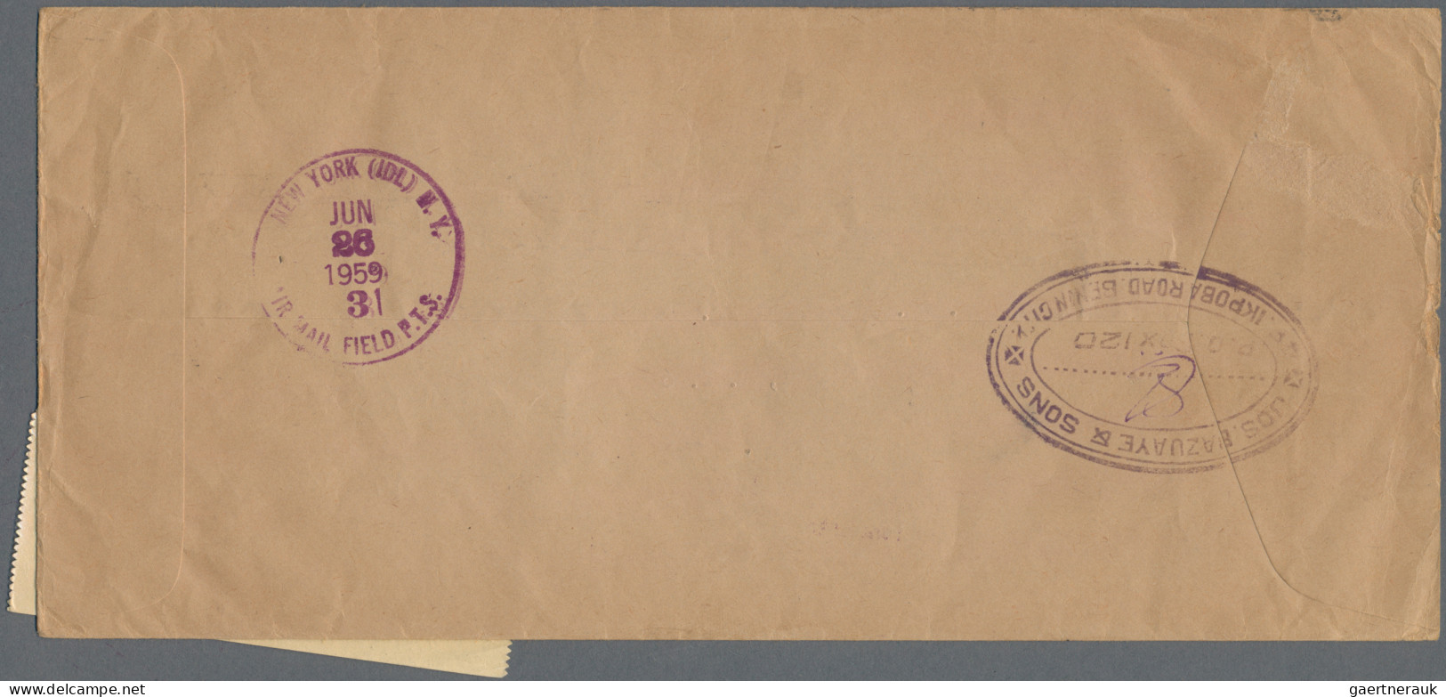 Nigeria: 1959 Cover From Benin To New York Franked By 1953-58 3d. And 1s. Tied " - Nigeria (...-1960)