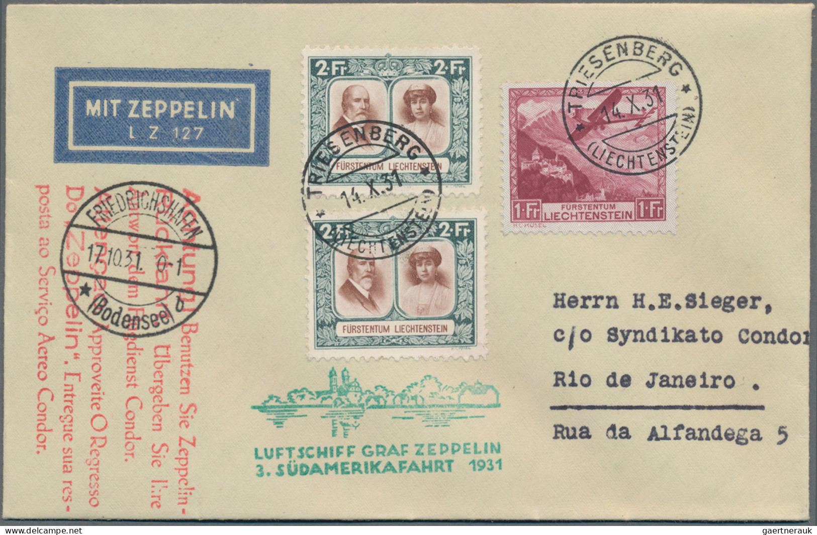 Zeppelin Mail - Europe: 1931, 3. Südamerikafahrt, Zuleitung Liechtenstein, LP-Br - Autres - Europe