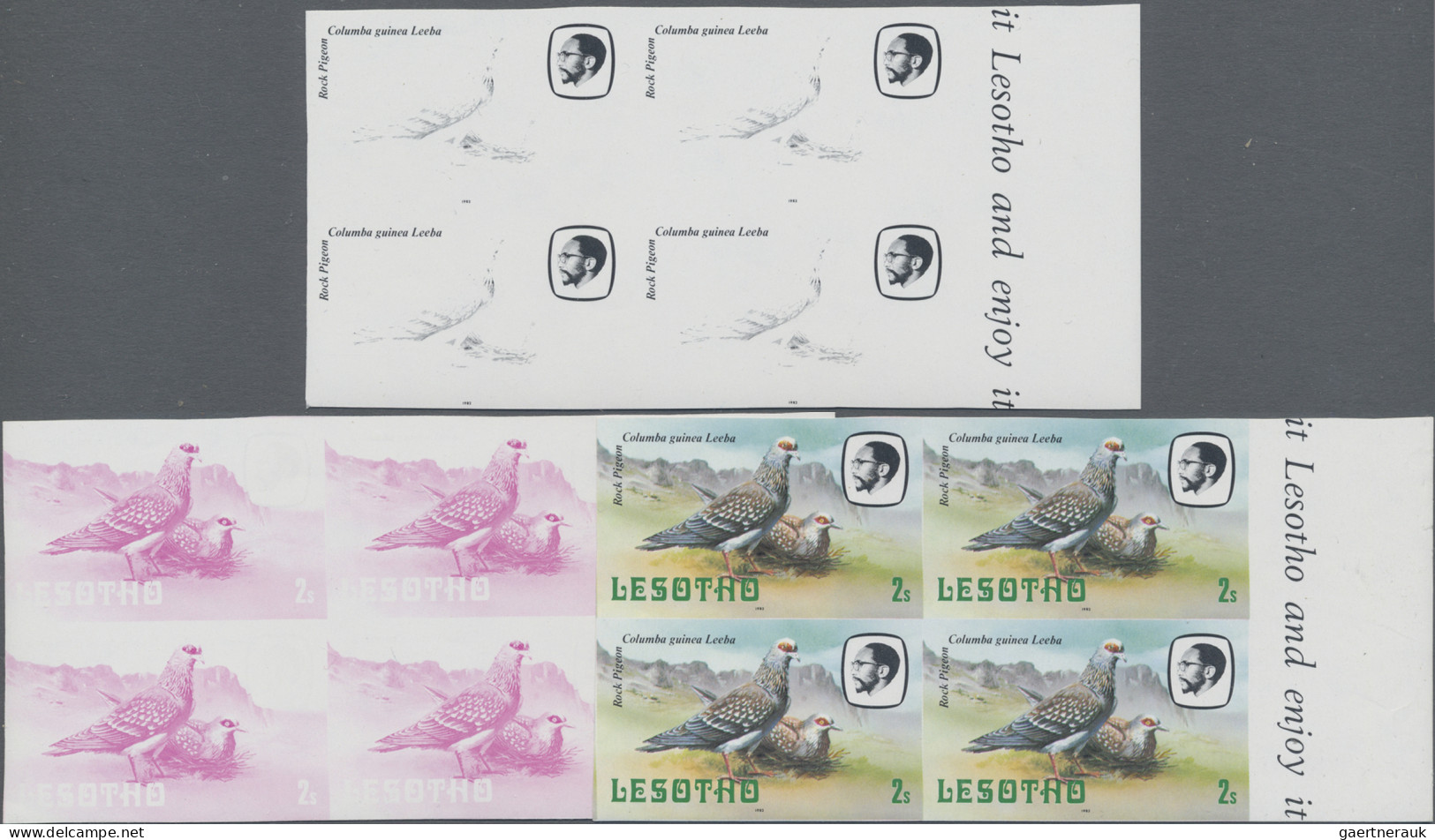 Thematics: Animals-pigeons: 1982 "Dove" 2s., Six Different Progressive Proofs Im - Tauben & Flughühner