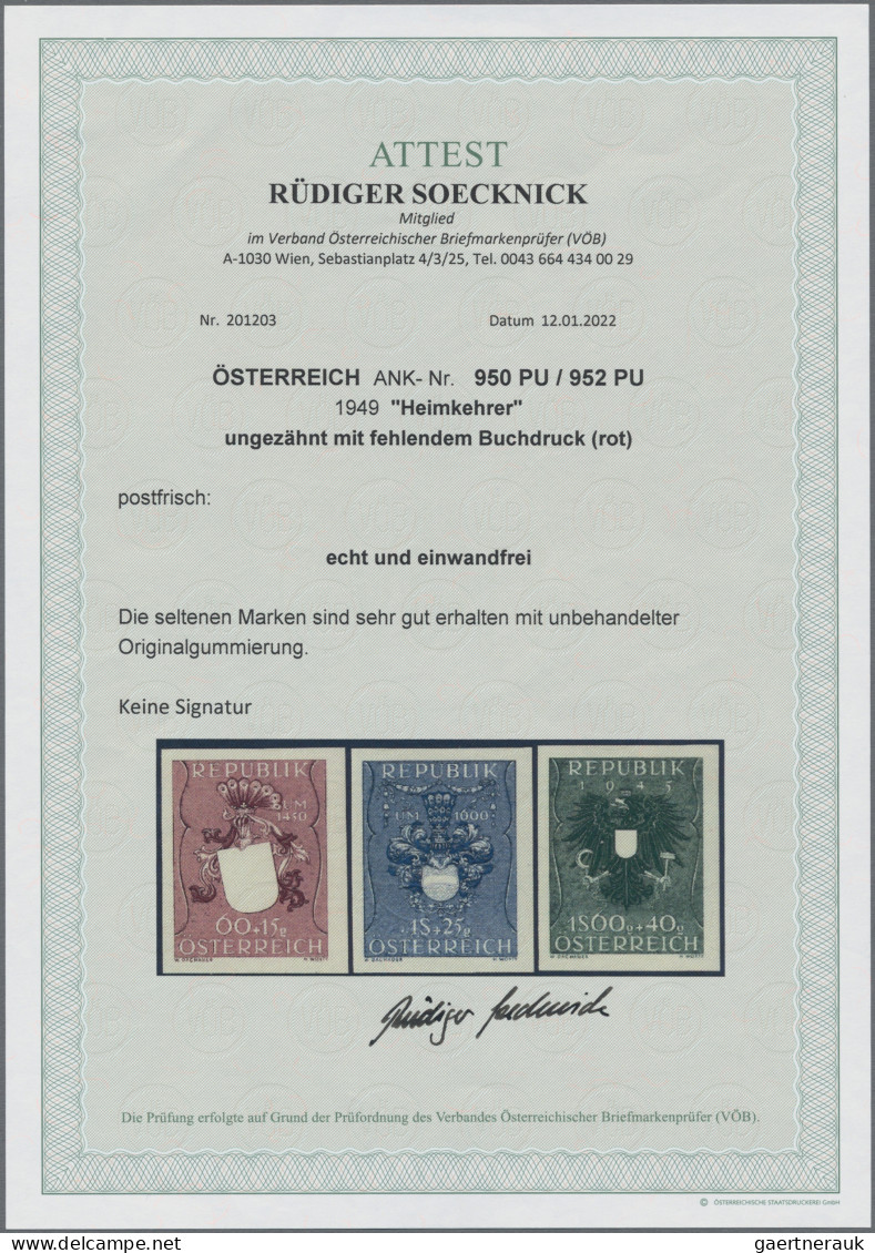 Thematics: Emblems: 1949, 60 G, 1 S Und 1,6 S Des Heimkehrer-Satzes, Ungezähnt U - Sonstige & Ohne Zuordnung