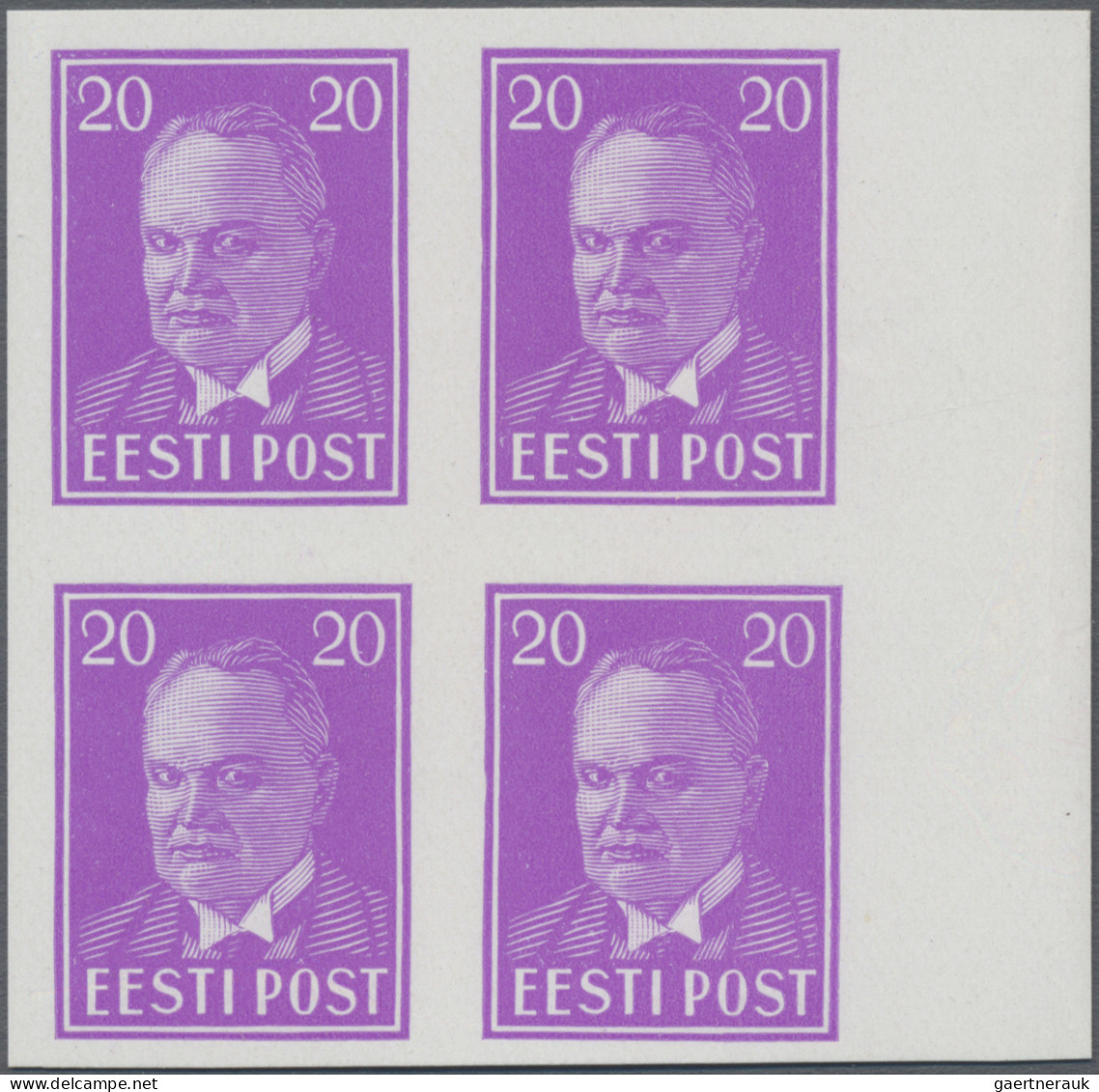 Estonia: 1936, Definitives President Päts, 20s. Purple-violet, Imperforate Right - Estland